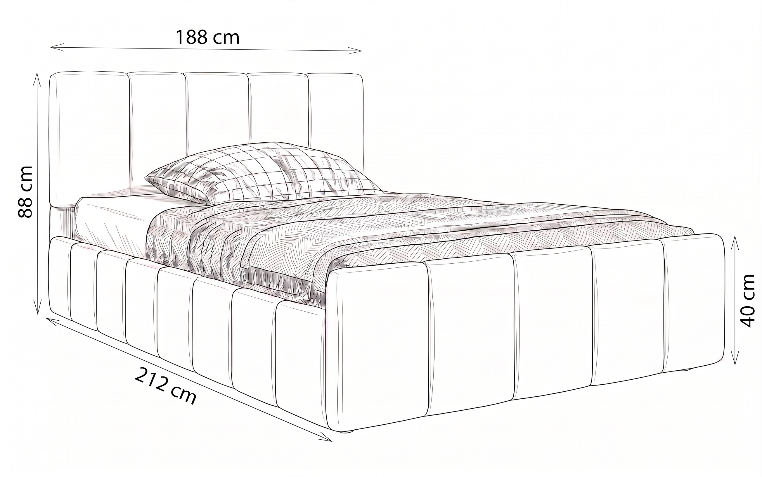 Wymiary Łóżko tapicerowane z pojemnikiem SFG0166P | 180x200 | Boucle | Beż #3