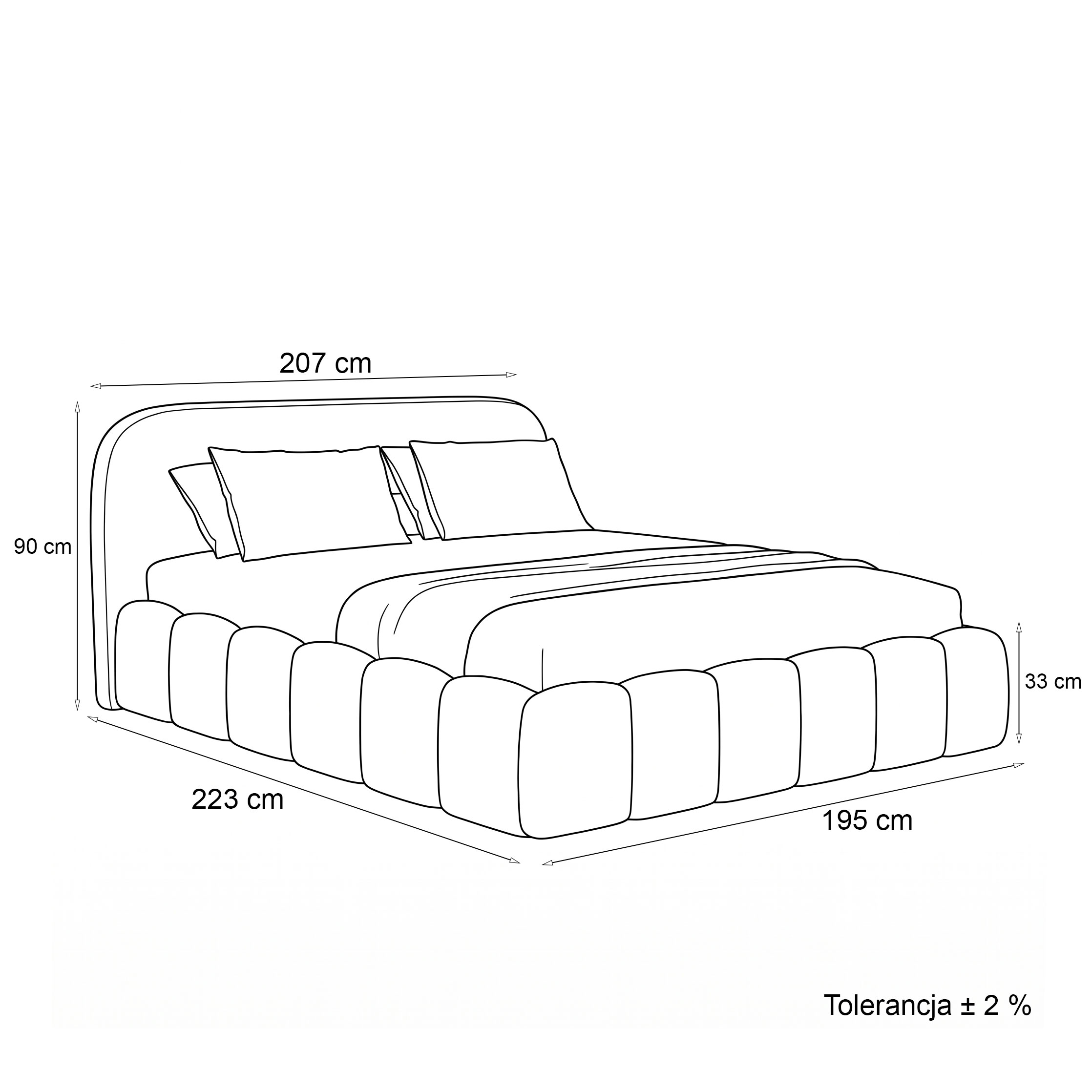 Wymiary produktu Łóżko tapicerowane z pojemnikiem SFG0230 | 180x200 | Szenil | Beż #8