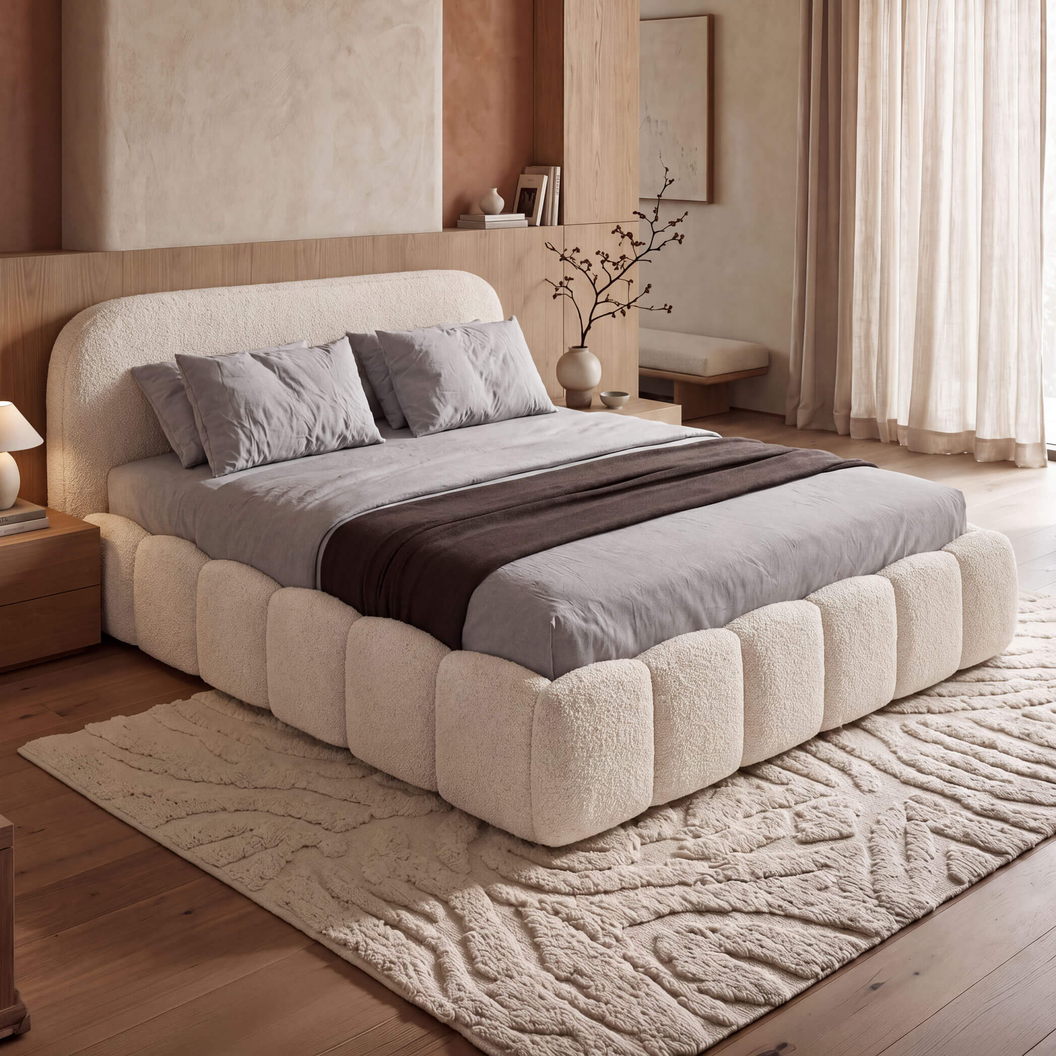 Zdjęcie produktu Łóżko tapicerowane z pojemnikiem SFG0230 | 140x200 | Boucle | Beż #3