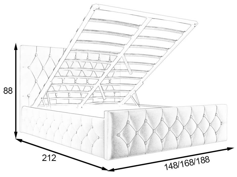 Wymiary łóżka tapicerowanego szenilowego SFG0172 180 × 200 cm